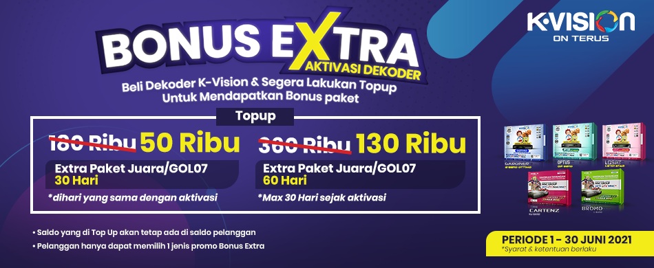 EXTRA BONUS AKTIVASI DEKODER BARU K-VISION BROMO, CARTENZ DAN GOL (Gardiner, Optus, LG Sat)!
