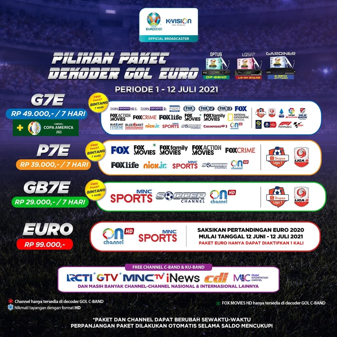 Paket Euro dan Dekoder K-Vision GOL