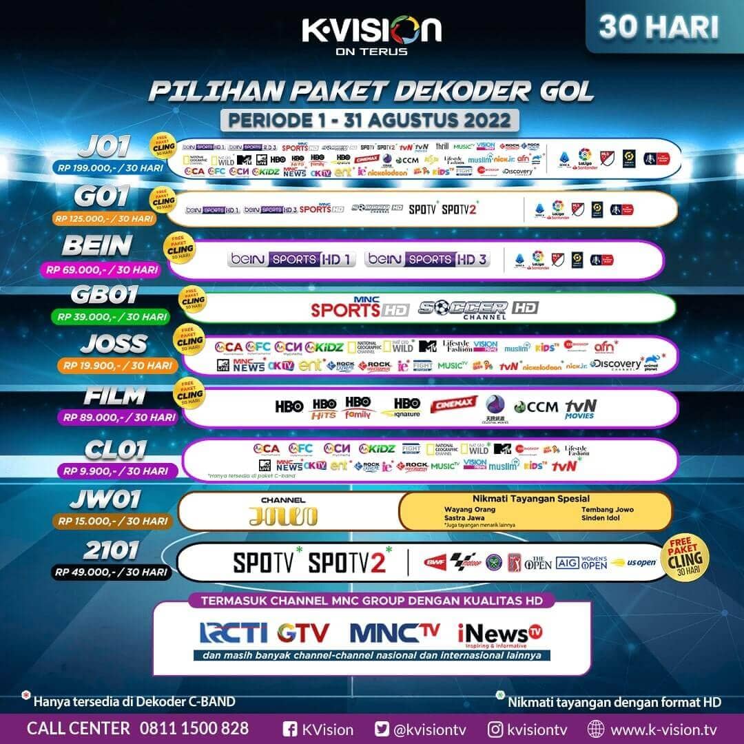 Paket dan Dekoder K-Vision GOL 30
