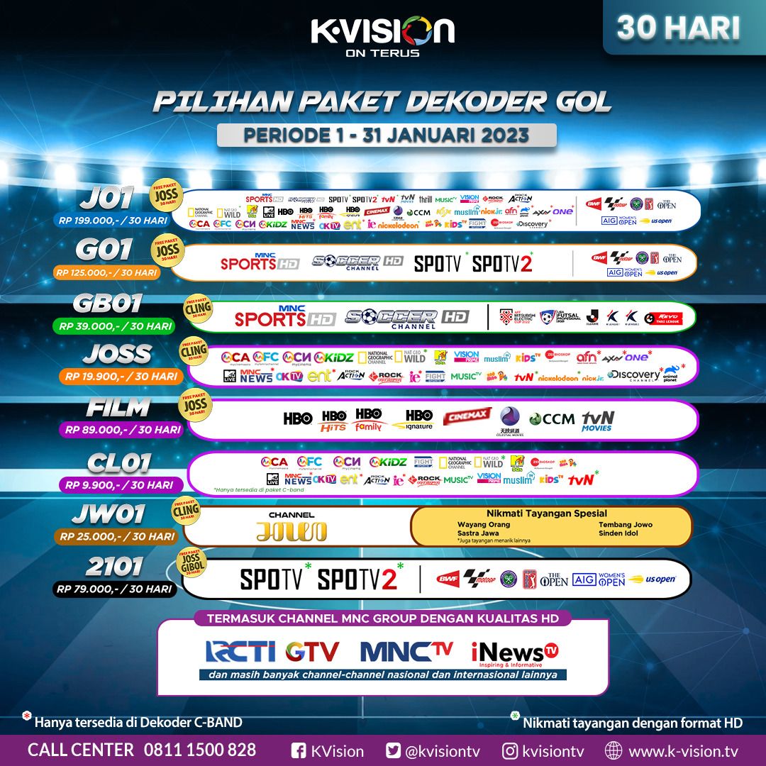 Paket dan Dekoder K-Vision GOL 30