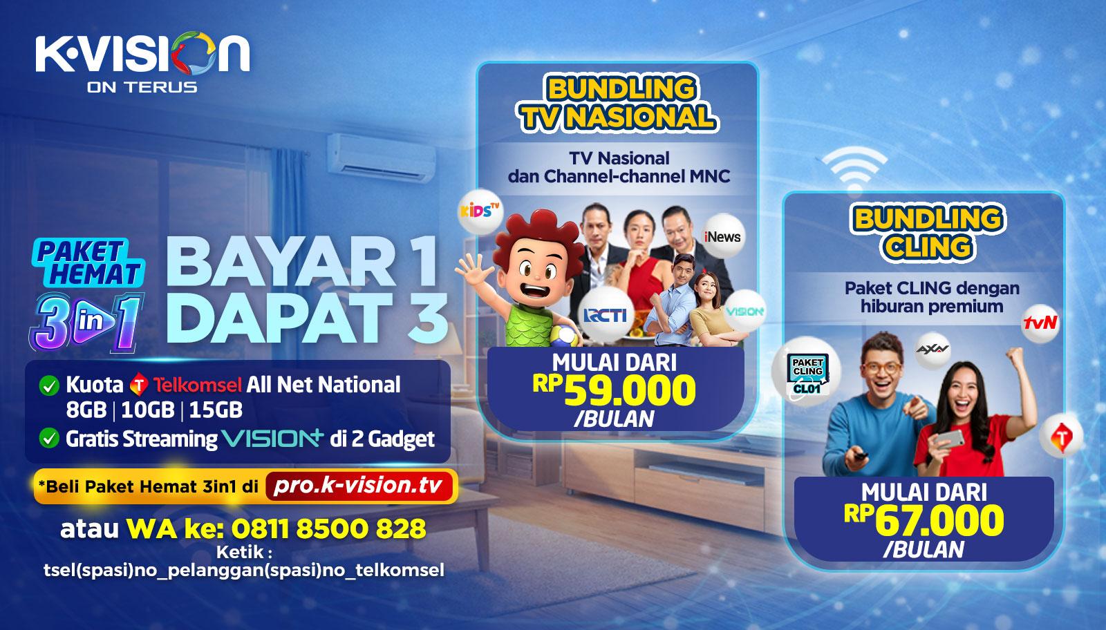 Promo Paket Hemat 3 in 1 K-Vision: Bayar 1 Dapat 3 Hiburan Sekaligus