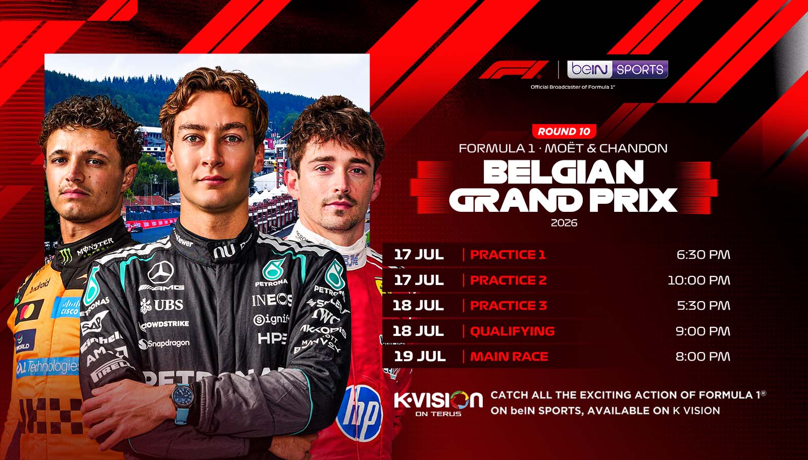 Saksikan Formula 1 Belgian Grand Prix 2026 Live di K-Vision, Aksi Sengit Para Pembalap Dunia!